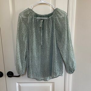 Women's Sage Green Printed Peasant Blouse